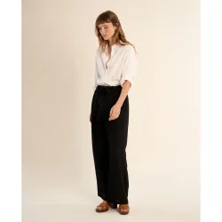 Pantalón ancho de mujer largo con lazada detalle pliegues