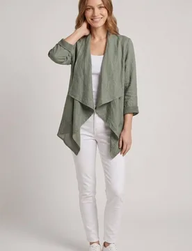 Women's Relaxed Open Front Waterfall Cardigan Sweater in Khaki Size: 12 - Khaki - Size: 12 - Izabel London - FashionsVida