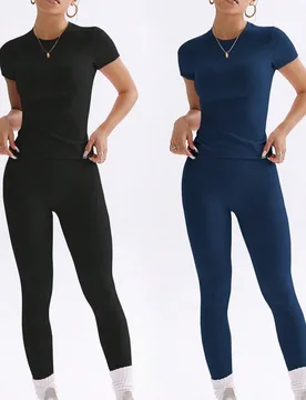 Conjunto de Fitness Estilo Campus OOTD Chica Dulce, Conjunto de Fitness Campus Dulce & Fresco de 2 Piezas, Primavera/Verano Ajuste Elástico Ceñido C - Shein - FashionsVida