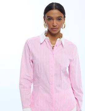 Camisa de mujer popelín entallada de rayas - Lola Casademunt - FashionsVida