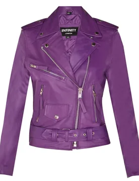 Women's Cowhide Leather Biker Jacket-Mansfield in Purple Size: 8 - Purple - Size: 8 - Infinity Leather - FashionsVida