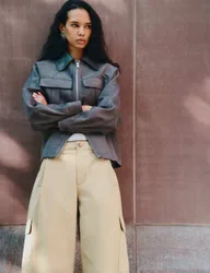 Suedette Collared Peplum Utility Jacket Grey female
