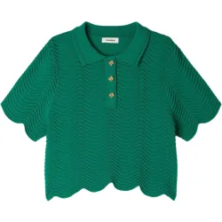 Jersey de mujer corto de punto de fantasía con cuello polo y manga corta