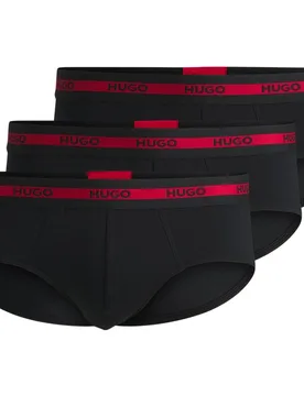 Paquete de tres calzoncillos de algodón elástico con logo en la cinturilla - HUGO - FashionsVida