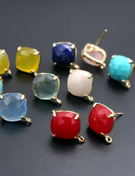 Pair Gold Plated Square Ear Posts Studs Rose Quartz Moon Stone Stone Earrings Linker Connectors Women DIY Jewelry Accessories - Aliexpress - FashionsVida