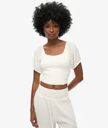 Superdry Damen Gesmoktes Oberteil aus Webstoff Weiß - Größe: 36