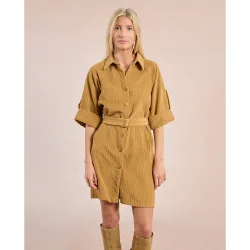 Vestido corto en tejido de pana con cinturón