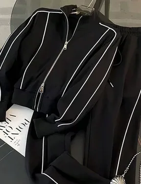 Conjunto de chándal regular con cremallera, cuello a rayas y bloques de color para mujer S - Shein - FashionsVida