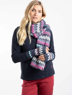Women's Heathfield Fair Isle Scarf in Navy - Navy - Size: One Size - Weird Fish - FashionsVida