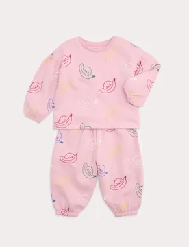 Piece Cotton Rich Banana Dog Sweat Outfit (0-5 Yrs) Pink Mix Female - M&S - FashionsVida