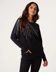 Jumper With Shoulder Embellishment - S/M / BLACK - female