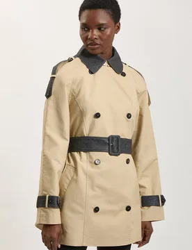 Women's Denim Mix Short Trench Coat in Tan Size: 10 - Tan - Size: 10 - Karen millen - FashionsVida