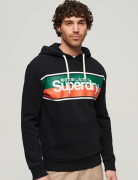 Superdry Herren Core Logo Hoodie mit Streifen Schwarz - Größe: S - 89.99 - FashionsVida