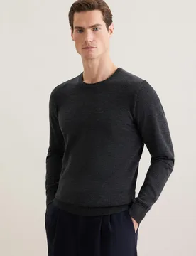 Rundhals Pullover , Uni Grau S - Seidensticker - FashionsVida