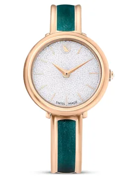 Orologio Crystalline bangle, Fabbricato in Svizzera, Bracciale di metallo, Verde, Finitura in tono oro rosa OS - Swarovski - FashionsVida