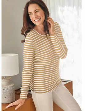 Langarm-Shirt Strukturstreifen - Beige-Weiß - female - Size: 42 - Avena - FashionsVida
