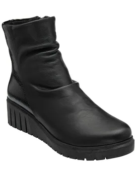Women's 'Adlee' Leather Wedge Ankle Boots in Black Size: 7 - Black - Size: 7 - Lotus - FashionsVida