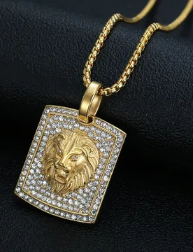 Punk Fashion Animal Lion Head Iced Out Shiny CZ Pendant Male Gold Silver Color Stainless Steel Square Necklace for Man Jewelry - Aliexpress - FashionsVida