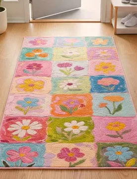 Pieza Alfombra con estampado floral de acuarela, alfombra vintage a cuadros talla grande vendida, alfombra suave y amigable con la piel, alfombra deco - Shein - FashionsVida