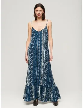 Womens Shirbori Blue Maxi Beach Cami Dress - Female - Navy - 14 - Superdry - FashionsVida