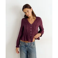 Blusa de mujer de manga larga con volantes
