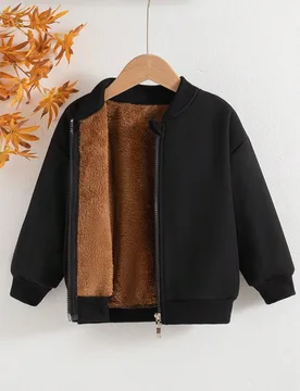 Chaqueta de forro polar con cremallera y mangas raglán de unicolor casual para niños, otoño/invierno 10Y - Shein - FashionsVida