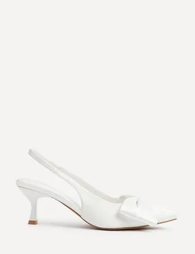Women's Merlot Bridal White Satin Bow Court Heels Size: 7-Standard Fit - White - Size: 7-Standard Fit - Linzi - FashionsVida