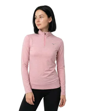 Maglietta A Manica Larga Con Mezza Cerniera Core Impulse Bleached Mauve XS - Mizuno - FashionsVida