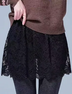 Piezas/1 pieza - Falda con dobladillo de encaje y forro para mujer, Sudadera con dobladillo de encaje floral y falda con forro de encaje, Falda desliz - Shein - FashionsVida