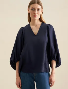 Shirtbluse Uni Blau 36 - Seidensticker - FashionsVida