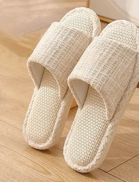 Par de zapatillas de lino unisex, con absorción de humedad y antideslizantes para interiores, zapatillas de casa transpirables para hombres y mujeres - Shein - FashionsVida