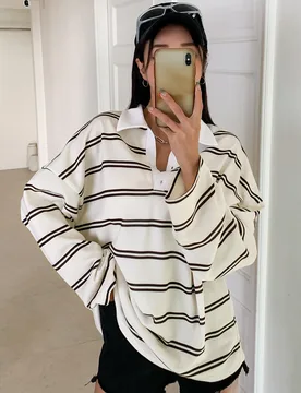 Camiseta holgada casual de mujer con bloques de color y rayas, blusas de mujer de manga larga para primavera y otoño, ropa de mujer de otoño L - Shein - FashionsVida