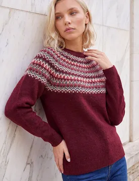 Women's Petite Metallic Fairisle Jumper in Burgundy Size: 10 - Burgundy - Size: 10 - Roman - FashionsVida