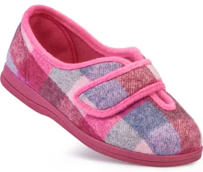 Diane Women's Extra Wide Slippers for Swollen Feet - Pink Check - Size: 7 XXW