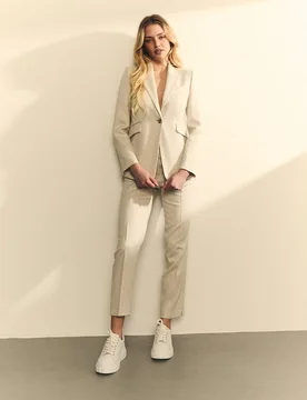 Pantalones de vestir de mujer de traje recto con brillo - Hannibal Laguna Collection - FashionsVida