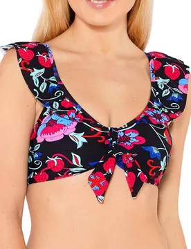 Women's Bardot Frill Tie Front Bikini Top in Black Size: 16 - Black - Size: 16 - Beachcomber - FashionsVida