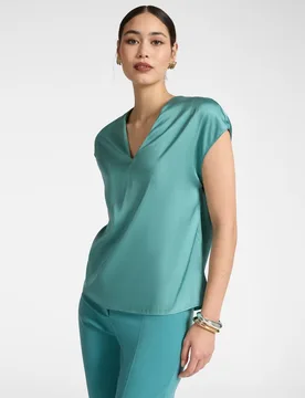 Blusa de mujer de satén con escote en v ajuste regular con línea recta - Elena Miró - FashionsVida