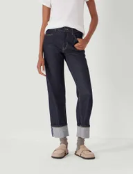 Mid Rise Straight Leg Turn Up Jeans Dark Indigo female