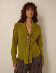 Tie Neck Jumper with Wool Olive female