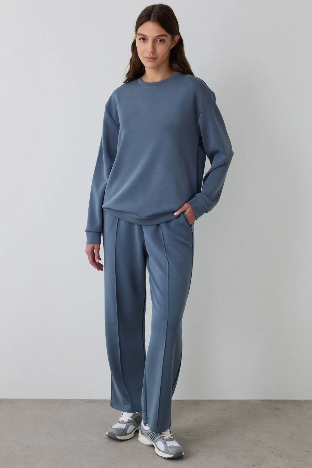 Womens Oversized Ribbed Crew Neck Sweatshirt - Sky Blue - Size Medium - Penti - FashionsVida