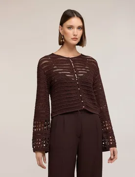 Chaqueta de mujer de punto calado con mezcla de lurex abertura frontal con botones abombados a la vista ajuste regular - Motivi - FashionsVida