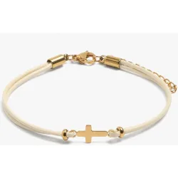 Pulsera de cordón de acero inoxidable con detalle de cruz decorativa