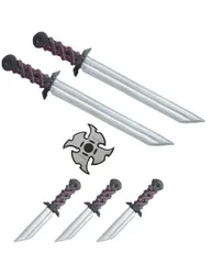 Ninja Waffen Set Kostümzubehör 7-teilig schwarz-rot-silber