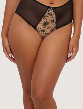 Women's Olivia Contrast Embroidery High Waist Brief in Black Size: 12 - Black - Size: 12 - Playful Promises - FashionsVida
