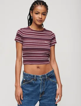 Superdry Damen Kurzes Vintage T-shirt mit Streifen Lila/weiß - Größe: 44 - 29.99 - FashionsVida