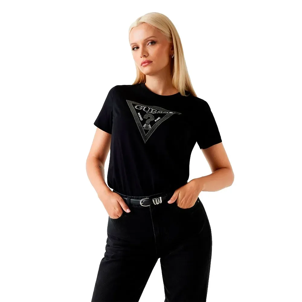 Maglietta A Maniche Corte Krystal Triangle Jet Black A996 XS - Guess - FashionsVida