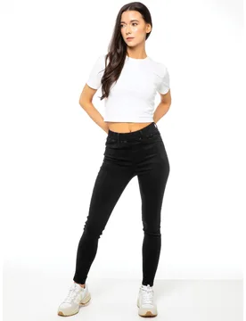 Womens Skinny Jeggings - Black Cotton - Size 20 Regular - Enzo - FashionsVida