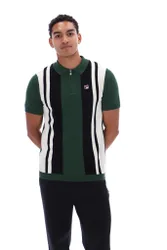Pine Needle/ Black/Gardenia Lazar Knitted Colourblock Zip Polo - XS