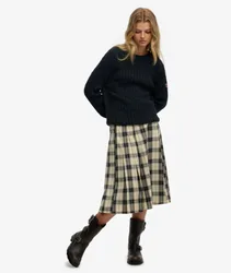 Superdry Damen Karierter Plissee-midirock Cream - Größe: 38