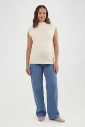 Womens Maternity Soft Knit Funnel Neck Top - Beige - Size 10 Uk